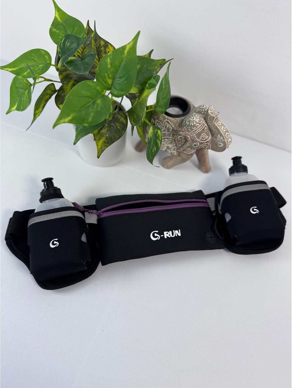 G-Run Hydration Running Belt 2 Water Bottles Phone Pouch Marathon Reflective